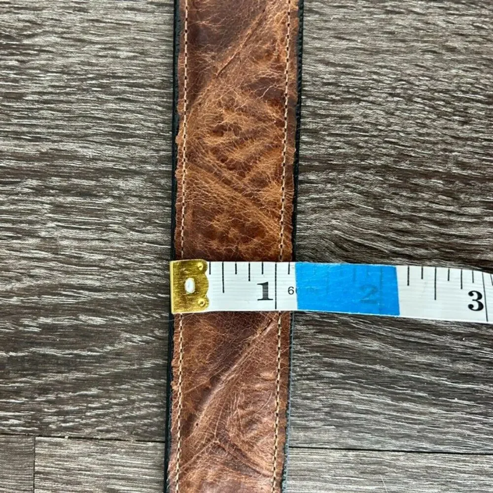 James Culver Handmade Leather Belt Brown Exotic Silver Tone Western Vintage